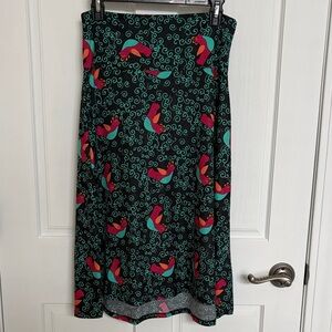 LuLaRoe A-Line Skirt with Pink and Turquoise Bird Pattern